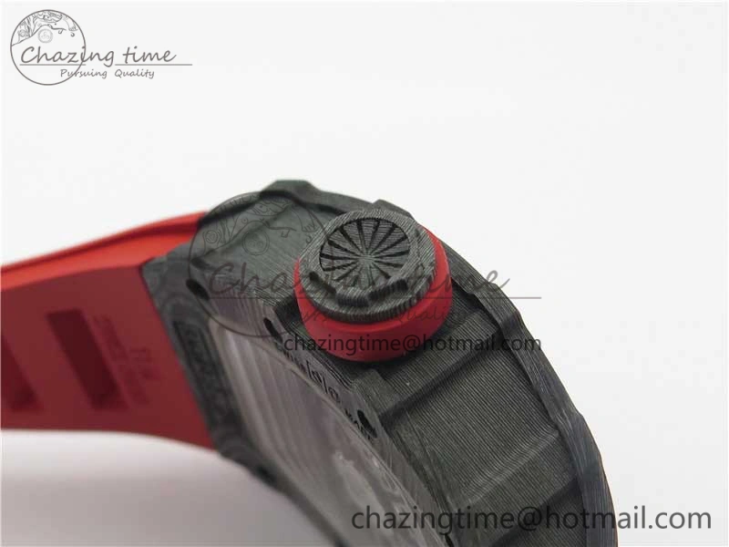 RM035-02 Real Forge Carbon Z+F 1:1 Best Edition Skeleton Dial on Red Rubber Strap NH05A