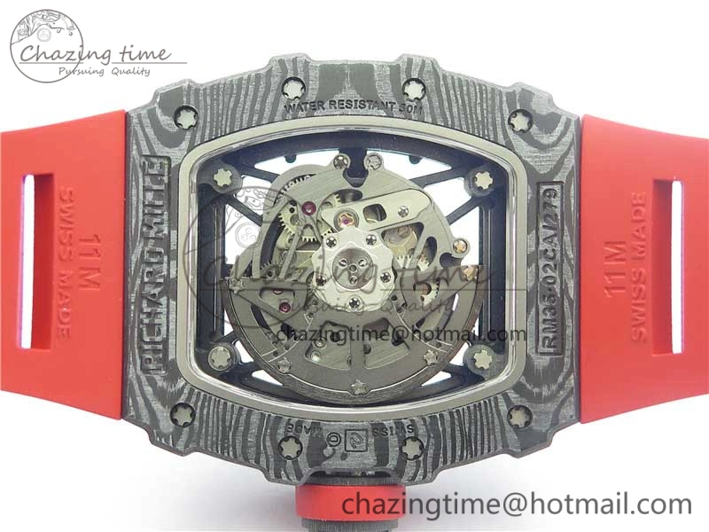RM035-02 Real Forge Carbon Z+F 1:1 Best Edition Skeleton Dial on Red Rubber Strap NH05A