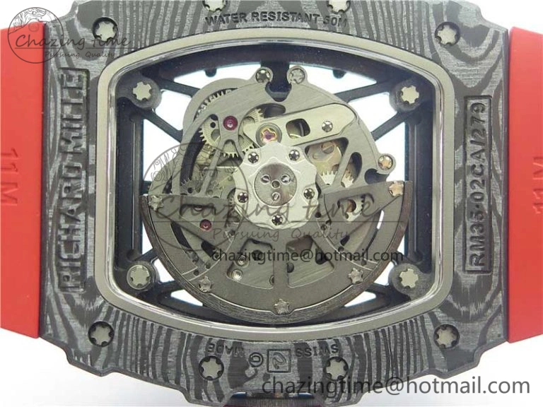 RM035-02 Real Forge Carbon Z+F 1:1 Best Edition Skeleton Dial on Red Rubber Strap NH05A
