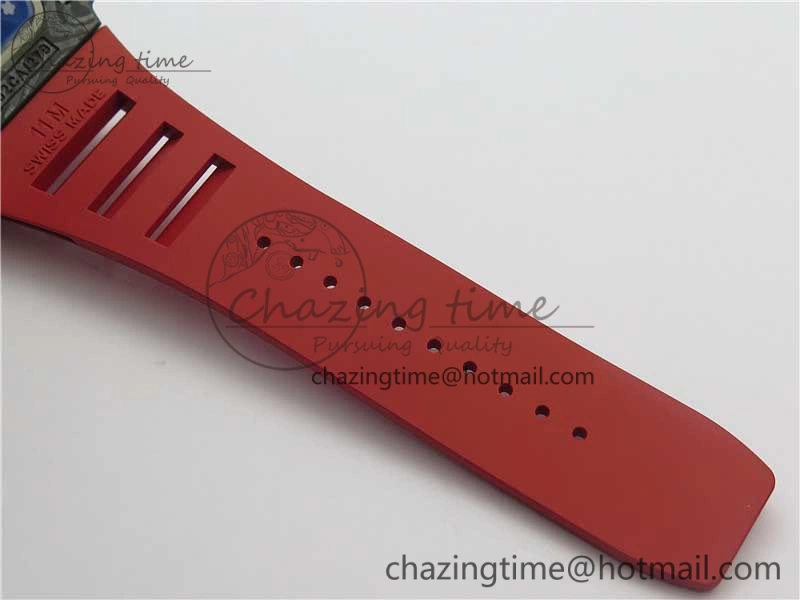 RM035-02 Real Forge Carbon Z+F 1:1 Best Edition Skeleton Dial on Red Rubber Strap NH05A