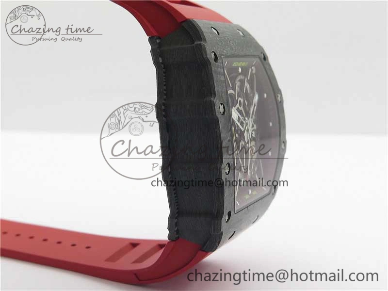 RM035-02 Real Forge Carbon Z+F 1:1 Best Edition Skeleton Dial on Red Rubber Strap NH05A