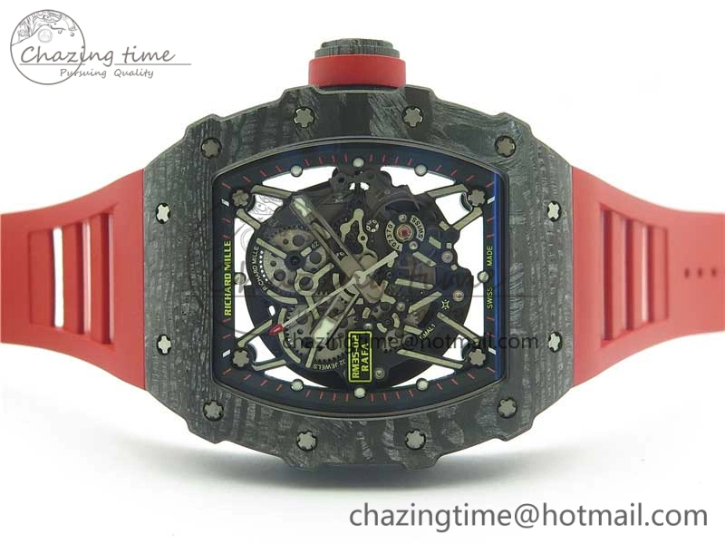 RM035-02 Real Forge Carbon Z+F 1:1 Best Edition Skeleton Dial on Red Rubber Strap NH05A