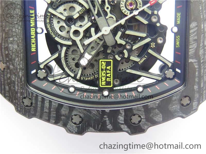 RM035-02 Real Forge Carbon Z+F 1:1 Best Edition Skeleton Dial on Red Rubber Strap NH05A