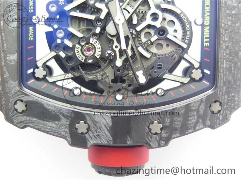 RM035-02 Real Forge Carbon Z+F 1:1 Best Edition Skeleton Dial on Red Rubber Strap NH05A