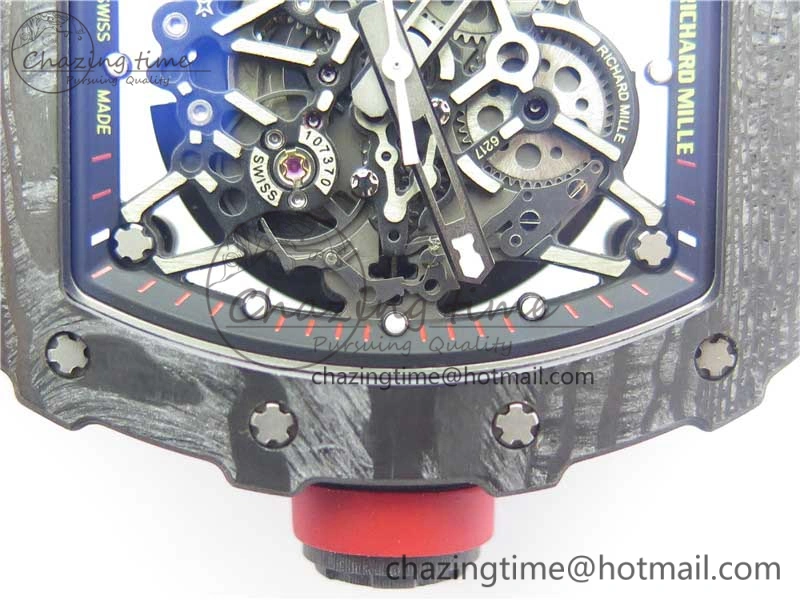 RM035-02 Real Forge Carbon Z+F 1:1 Best Edition Skeleton Dial on Red Rubber Strap NH05A