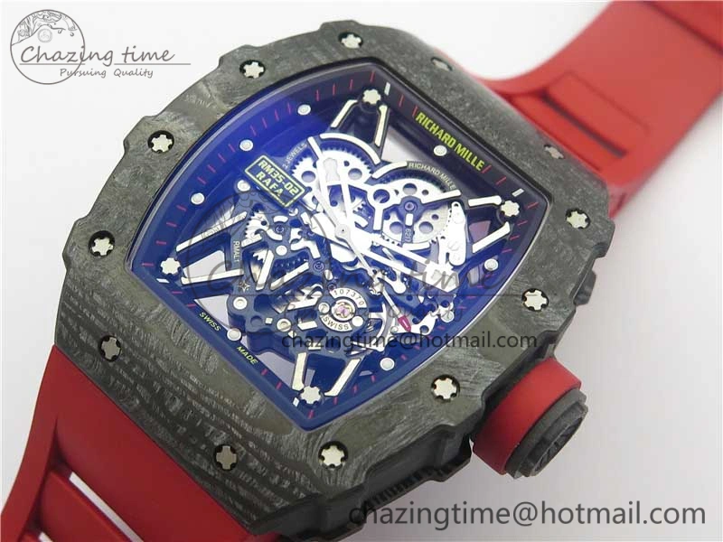 RM035-02 Real Forge Carbon Z+F 1:1 Best Edition Skeleton Dial on Red Rubber Strap NH05A