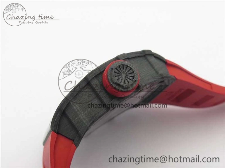 RM035-02 Real Forge Carbon Z+F 1:1 Best Edition Skeleton Dial on Red Rubber Strap NH05A