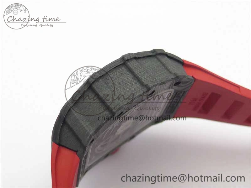 RM035-02 Real Forge Carbon Z+F 1:1 Best Edition Skeleton Dial on Red Rubber Strap NH05A
