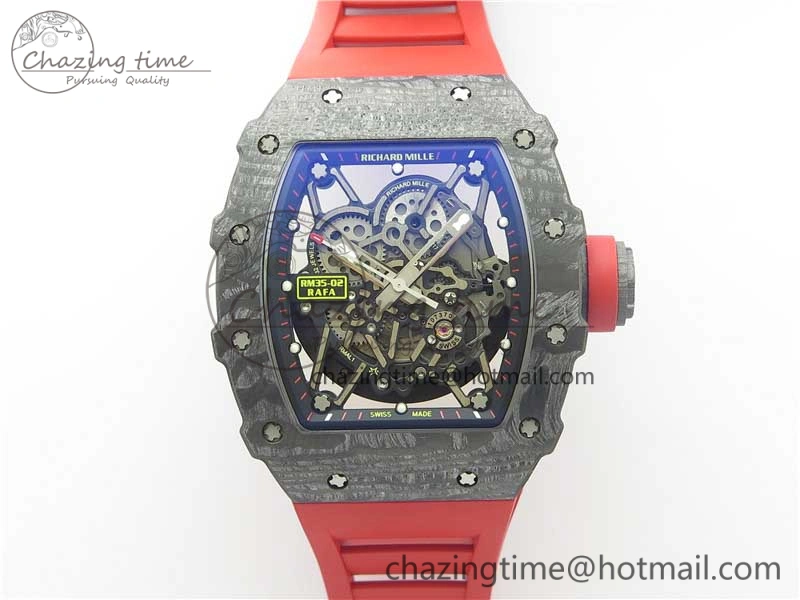 RM035-02 Real Forge Carbon Z+F 1:1 Best Edition Skeleton Dial on Red Rubber Strap NH05A