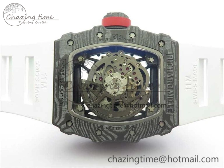 RM035-02 Real Forge Carbon Z+F 1:1 Best Edition Skeleton Dial on White Rubber Strap NH05A