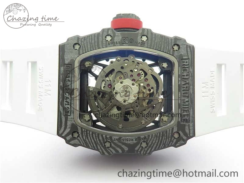 RM035-02 Real Forge Carbon Z+F 1:1 Best Edition Skeleton Dial on White Rubber Strap NH05A