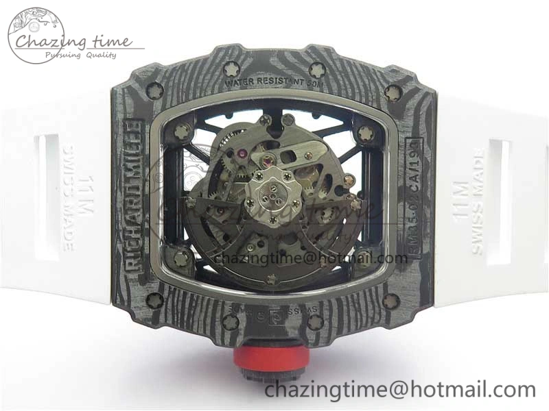 RM035-02 Real Forge Carbon Z+F 1:1 Best Edition Skeleton Dial on White Rubber Strap NH05A