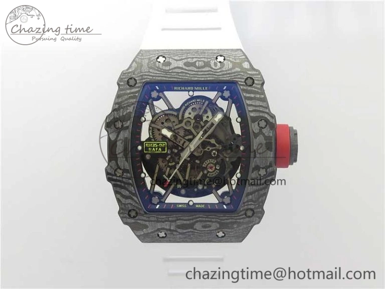 RM035-02 Real Forge Carbon Z+F 1:1 Best Edition Skeleton Dial on White Rubber Strap NH05A