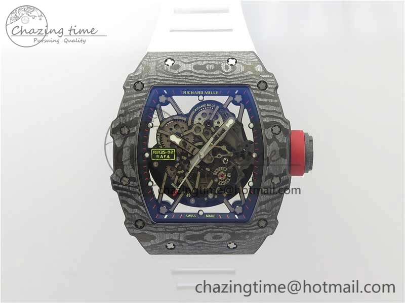 RM035-02 Real Forge Carbon Z+F 1:1 Best Edition Skeleton Dial on White Rubber Strap NH05A