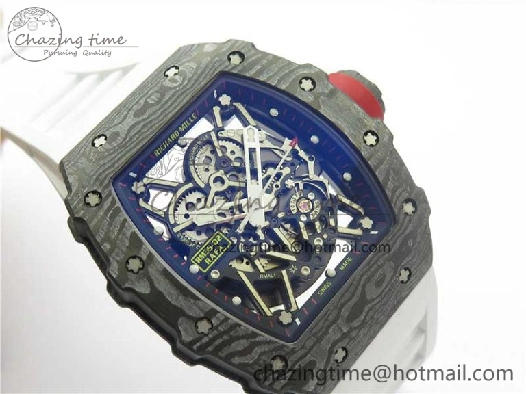 RM035-02 Real Forge Carbon Z+F 1:1 Best Edition Skeleton Dial on White Rubber Strap NH05A