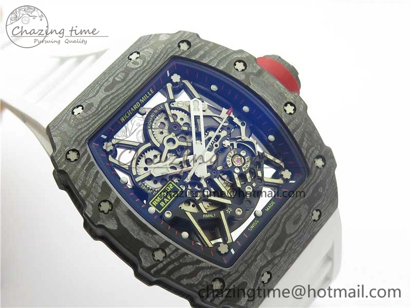 RM035-02 Real Forge Carbon Z+F 1:1 Best Edition Skeleton Dial on White Rubber Strap NH05A