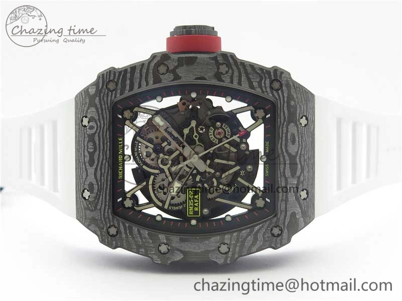 RM035-02 Real Forge Carbon Z+F 1:1 Best Edition Skeleton Dial on White Rubber Strap NH05A