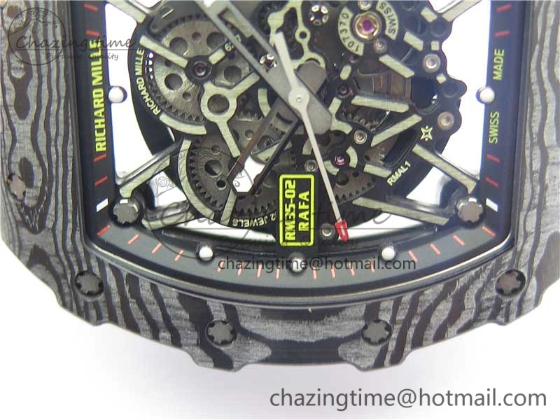 RM035-02 Real Forge Carbon Z+F 1:1 Best Edition Skeleton Dial on White Rubber Strap NH05A