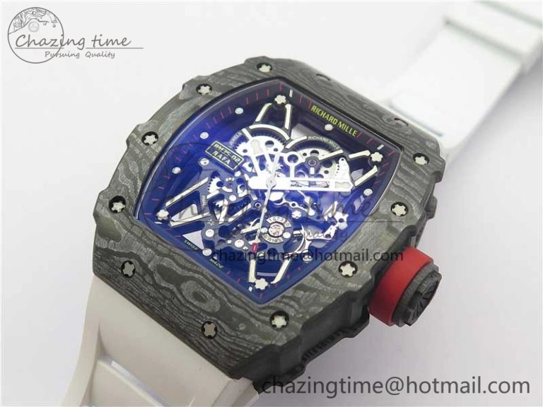 RM035-02 Real Forge Carbon Z+F 1:1 Best Edition Skeleton Dial on White Rubber Strap NH05A