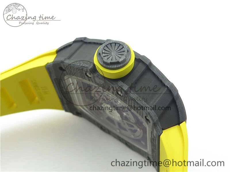 RM035-02 Real Forge Carbon Z+F 1:1 Best Edition Skeleton Dial on Yellow Rubber Strap NH05A