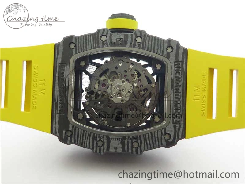 RM035-02 Real Forge Carbon Z+F 1:1 Best Edition Skeleton Dial on Yellow Rubber Strap NH05A