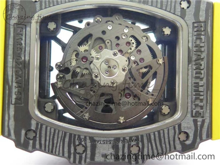 RM035-02 Real Forge Carbon Z+F 1:1 Best Edition Skeleton Dial on Yellow Rubber Strap NH05A