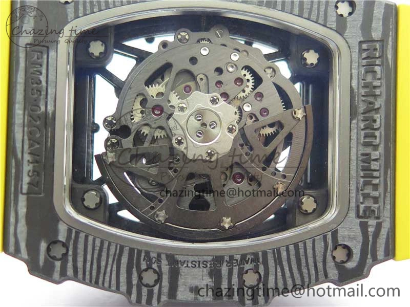 RM035-02 Real Forge Carbon Z+F 1:1 Best Edition Skeleton Dial on Yellow Rubber Strap NH05A