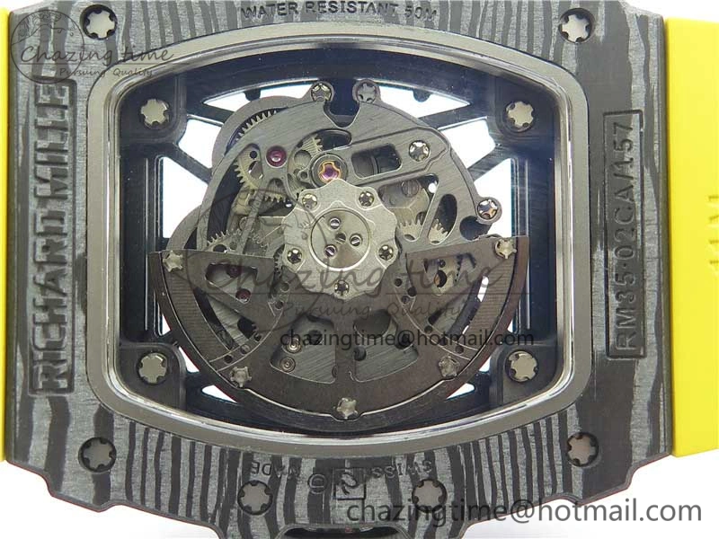 RM035-02 Real Forge Carbon Z+F 1:1 Best Edition Skeleton Dial on Yellow Rubber Strap NH05A