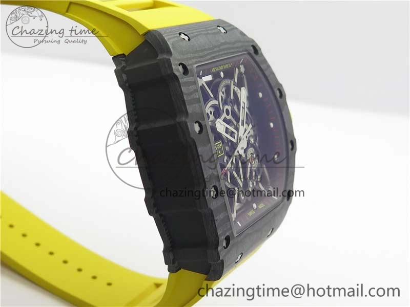 RM035-02 Real Forge Carbon Z+F 1:1 Best Edition Skeleton Dial on Yellow Rubber Strap NH05A