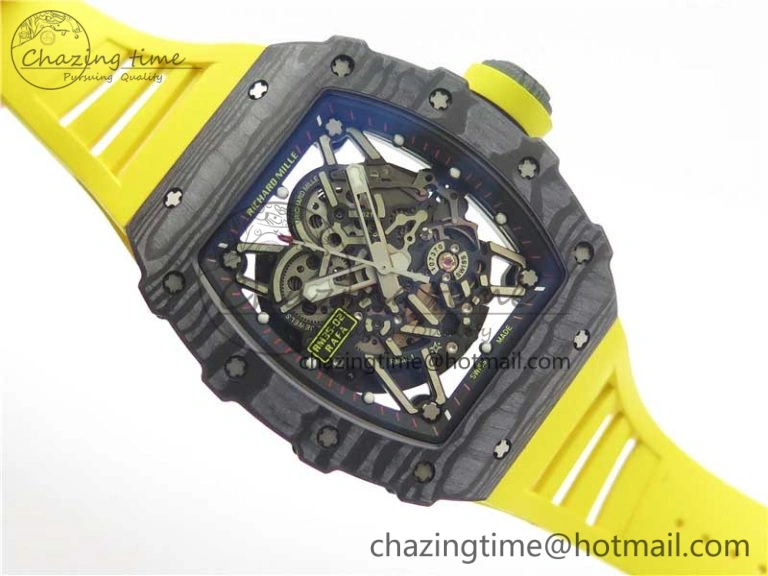 RM035-02 Real Forge Carbon Z+F 1:1 Best Edition Skeleton Dial on Yellow Rubber Strap NH05A