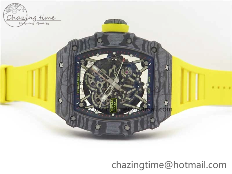 RM035-02 Real Forge Carbon Z+F 1:1 Best Edition Skeleton Dial on Yellow Rubber Strap NH05A
