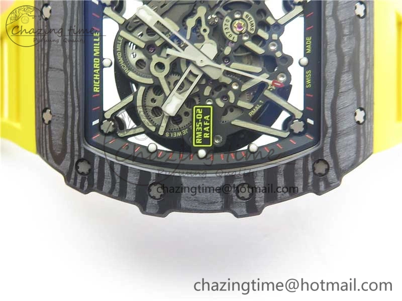 RM035-02 Real Forge Carbon Z+F 1:1 Best Edition Skeleton Dial on Yellow Rubber Strap NH05A