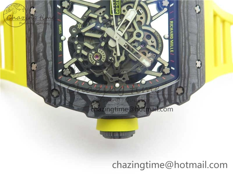 RM035-02 Real Forge Carbon Z+F 1:1 Best Edition Skeleton Dial on Yellow Rubber Strap NH05A