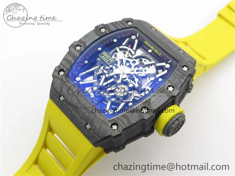 RM035-02 Real Forge Carbon Z+F 1:1 Best Edition Skeleton Dial on Yellow Rubber Strap NH05A