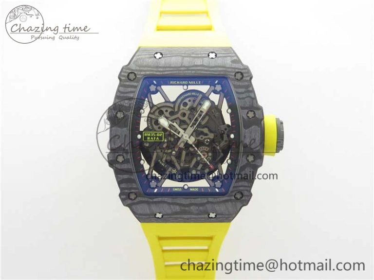 RM035-02 Real Forge Carbon Z+F 1:1 Best Edition Skeleton Dial on Yellow Rubber Strap NH05A