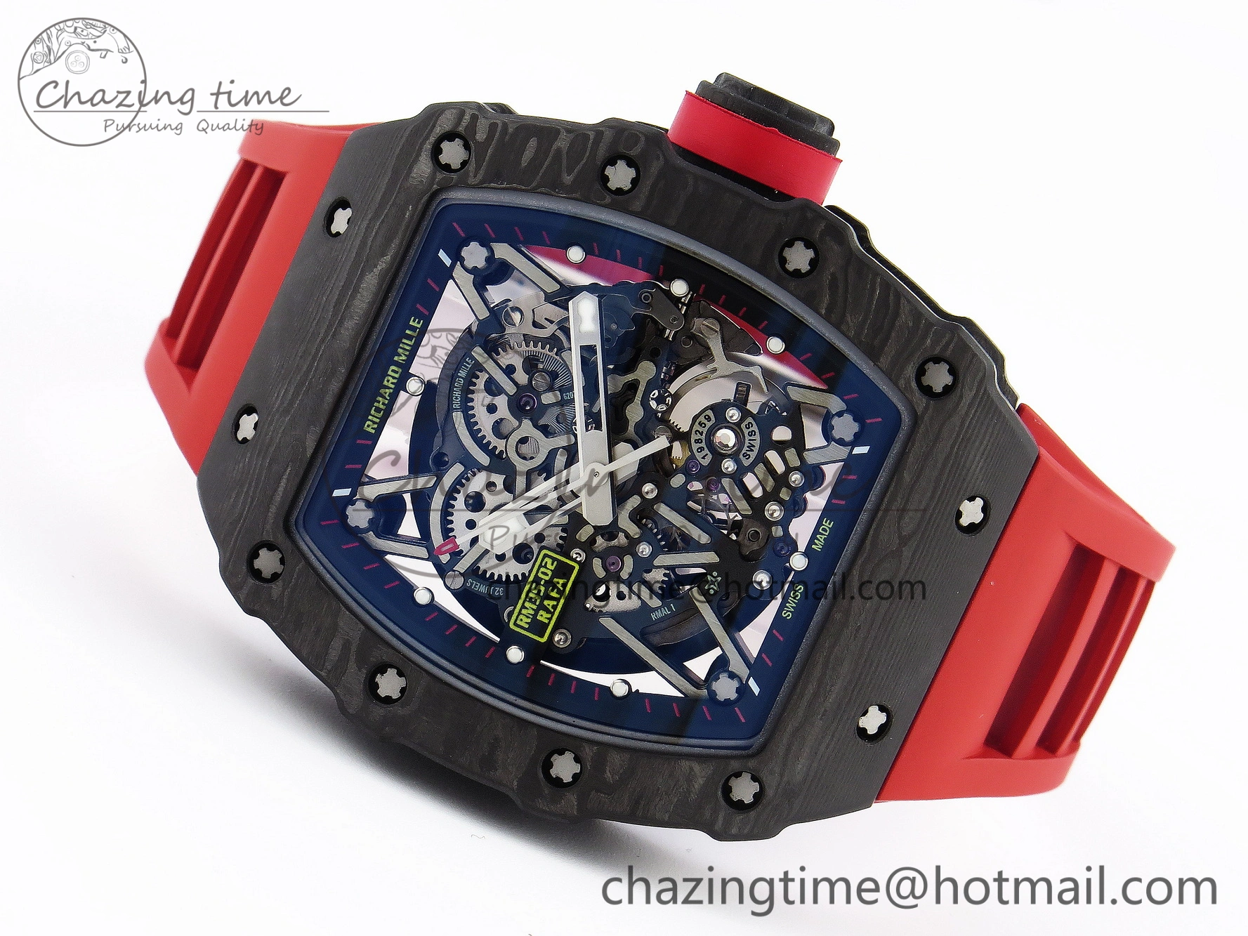 RM035-02 Real NTPT T+F 1:1 Best Edition Skeleton Dial on Red Rubber Strap