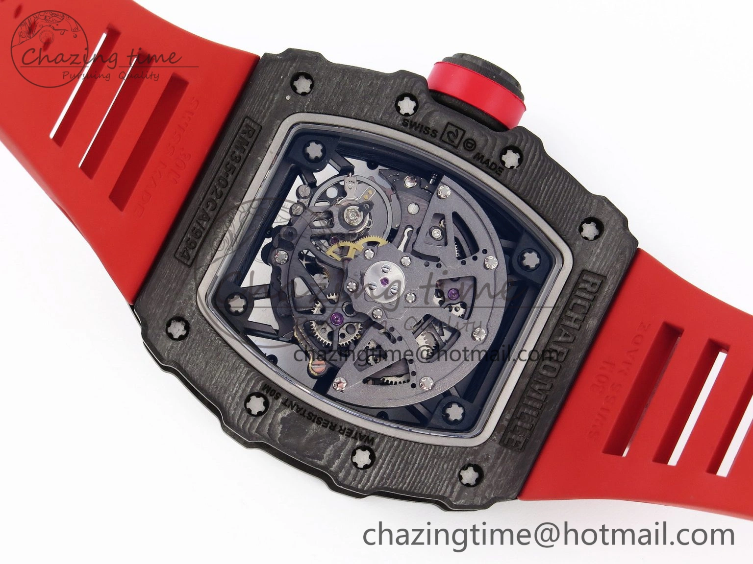 RM035-02 Real NTPT T+F 1:1 Best Edition Skeleton Dial on Red Rubber Strap