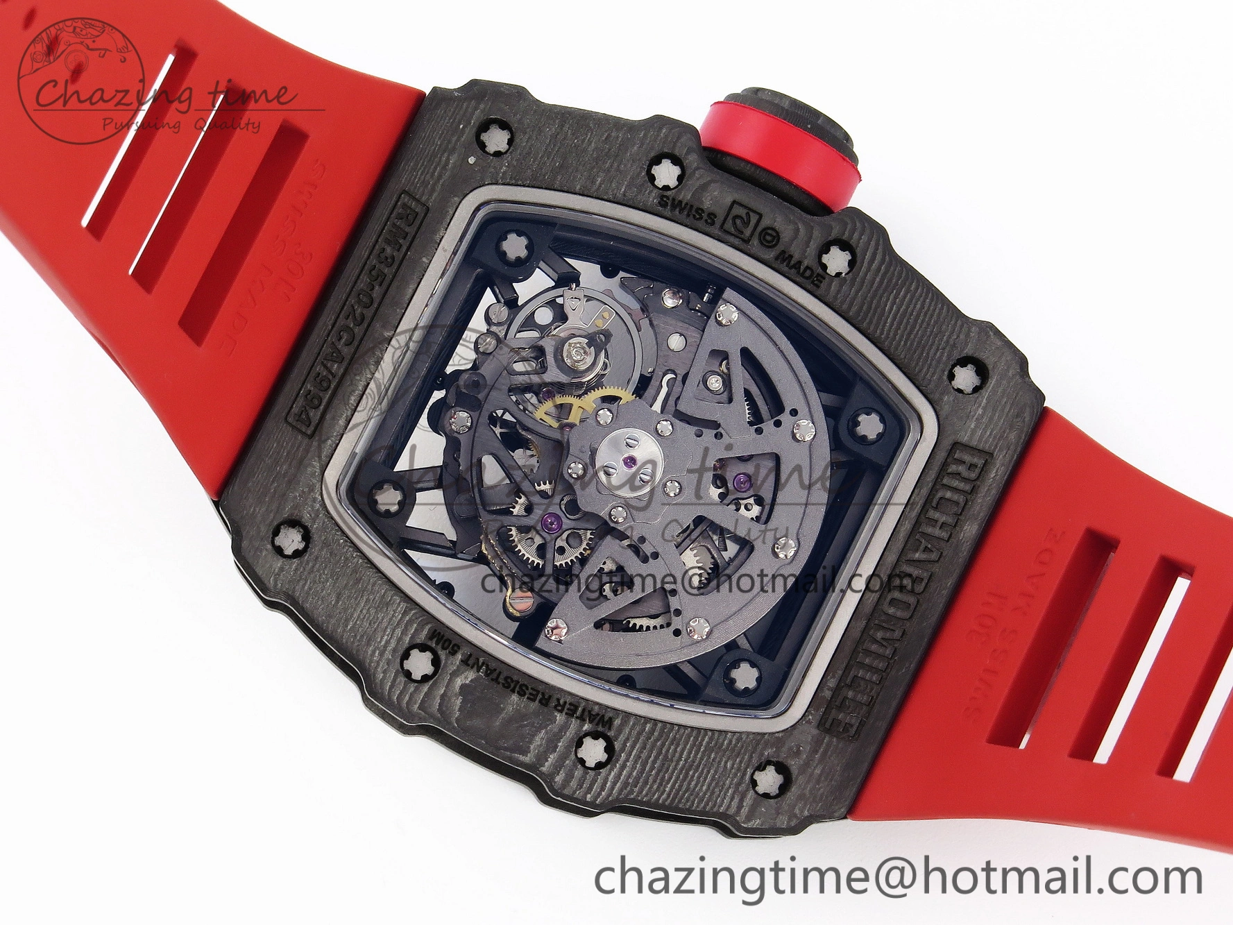 RM035-02 Real NTPT T+F 1:1 Best Edition Skeleton Dial on Red Rubber Strap