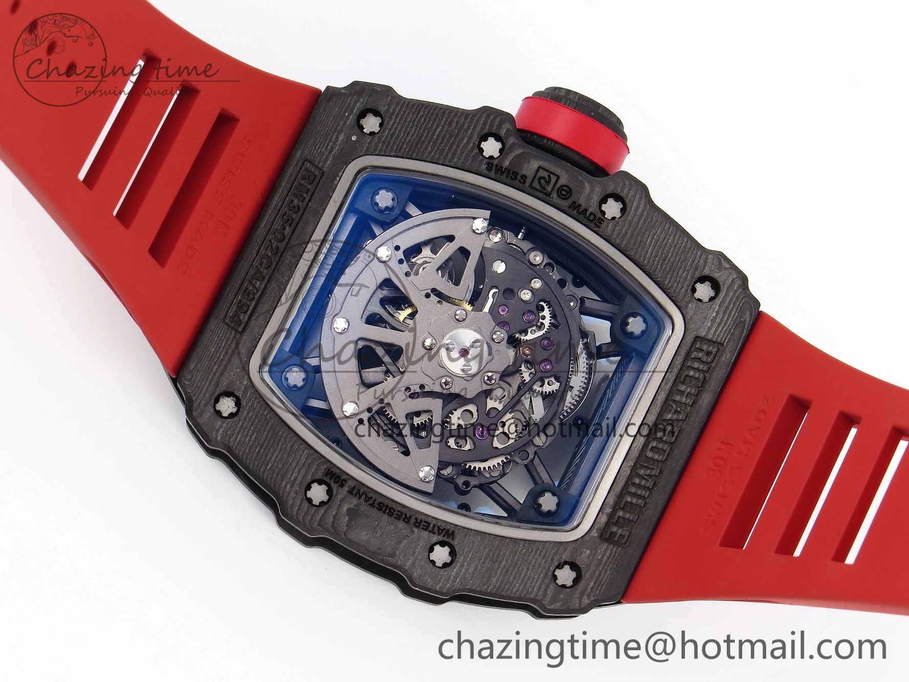 RM035-02 Real NTPT T+F 1:1 Best Edition Skeleton Dial on Red Rubber Strap