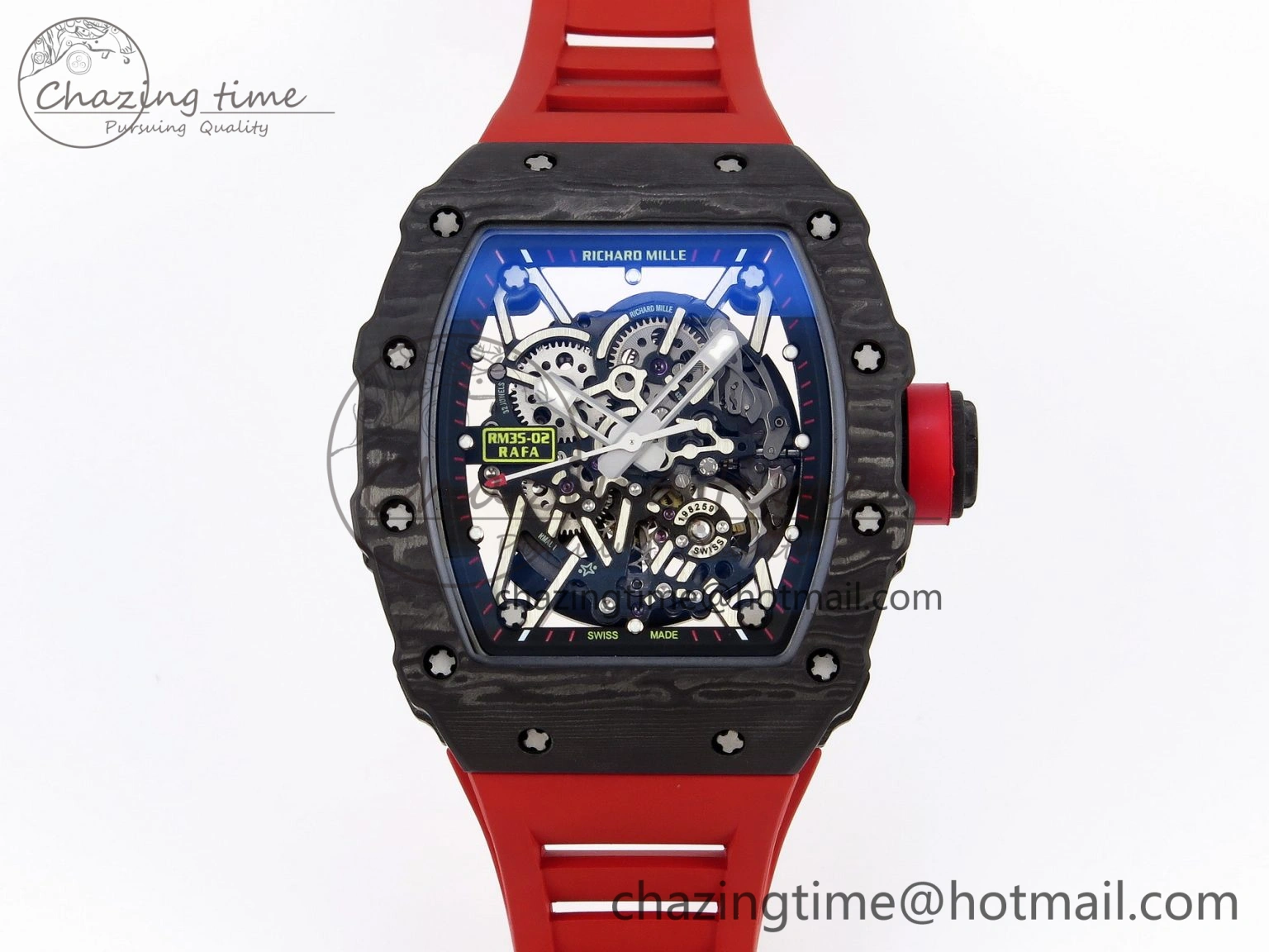 RM035-02 Real NTPT T+F 1:1 Best Edition Skeleton Dial on Red Rubber Strap