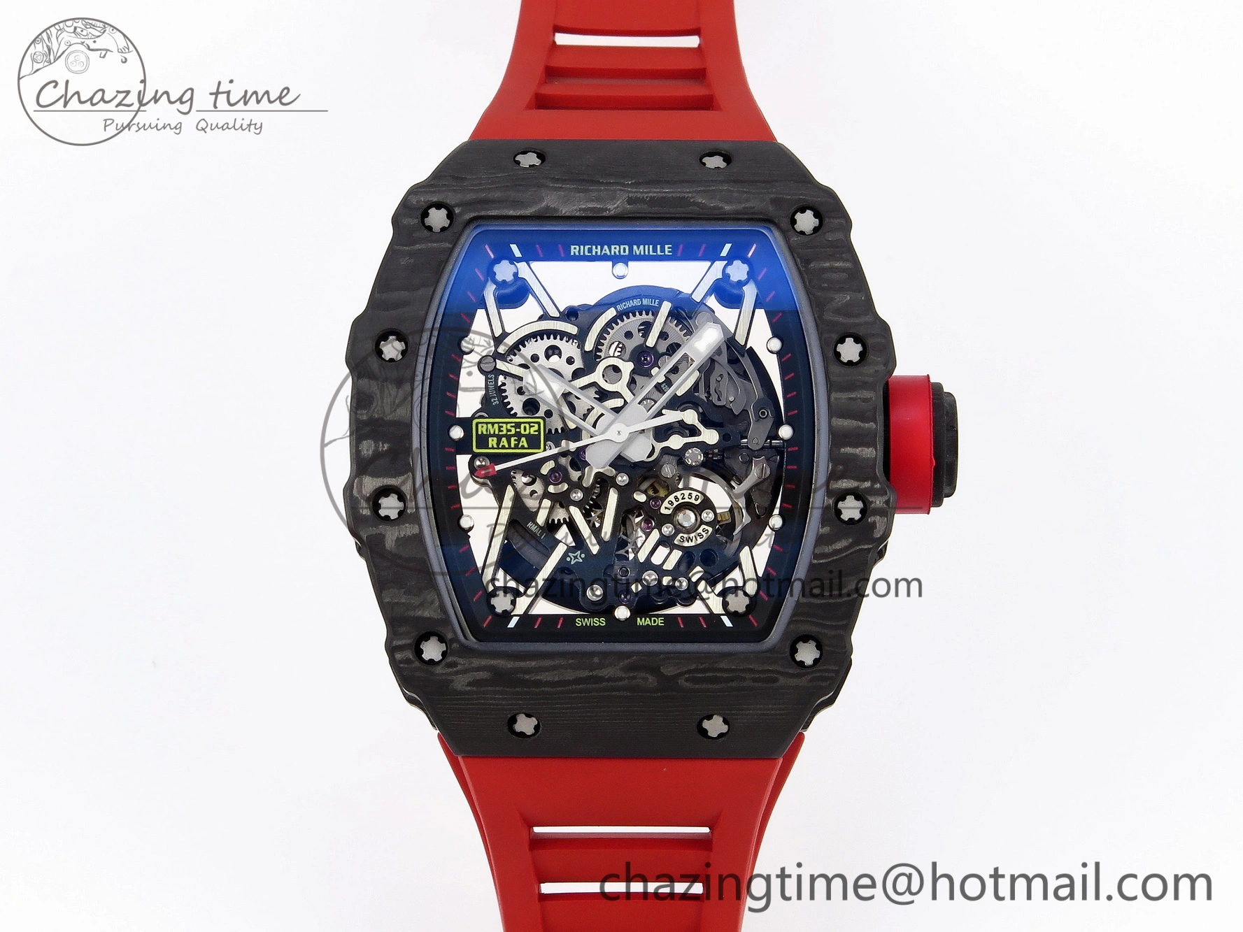 RM035-02 Real NTPT T+F 1:1 Best Edition Skeleton Dial on Red Rubber Strap