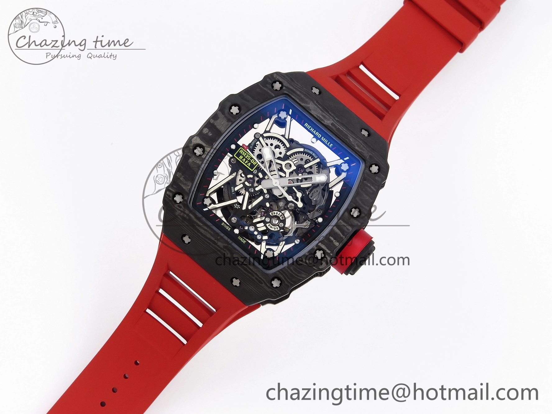RM035-02 Real NTPT T+F 1:1 Best Edition Skeleton Dial on Red Rubber Strap