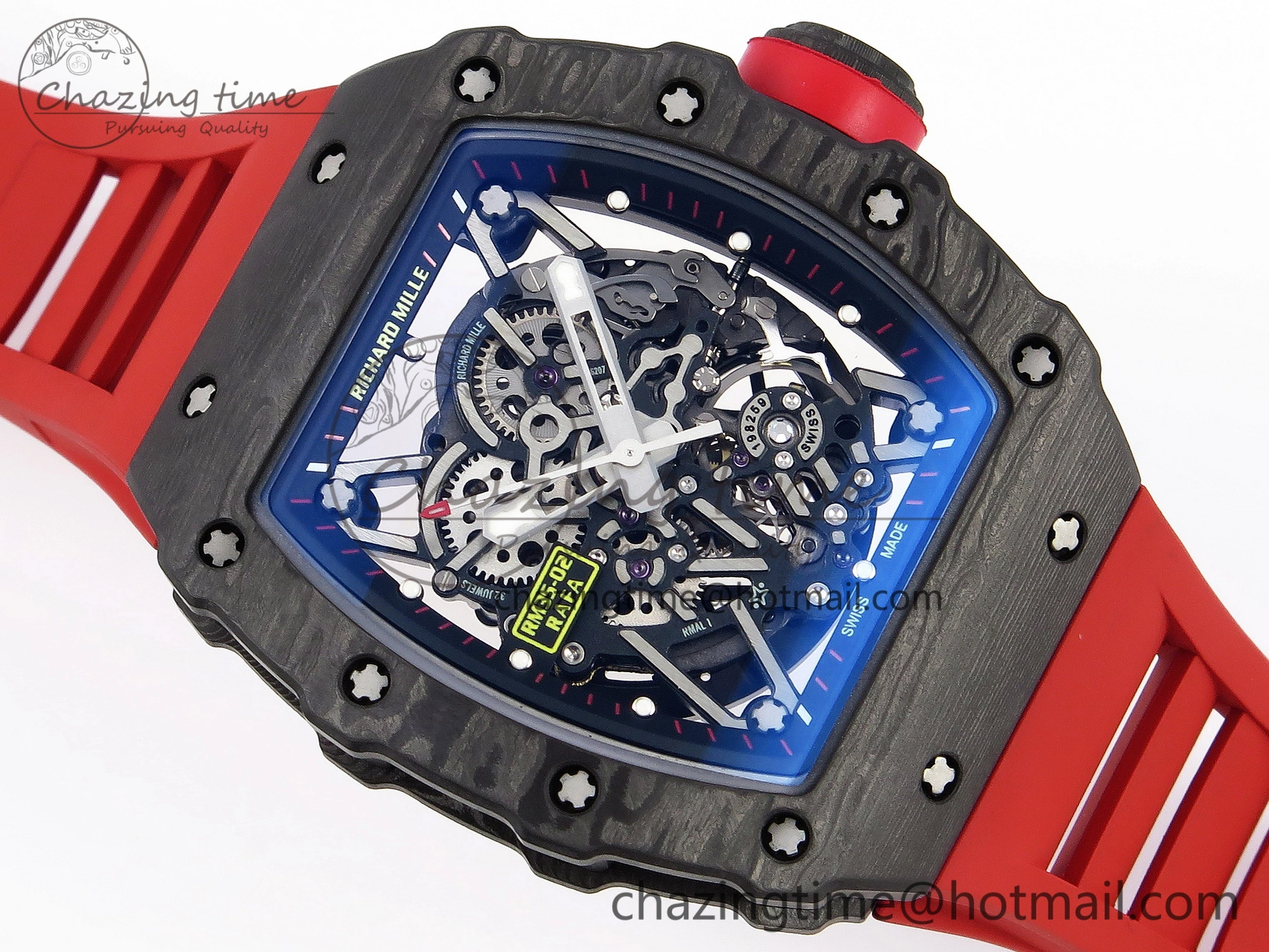 RM035-02 Real NTPT T+F 1:1 Best Edition Skeleton Dial on Red Rubber Strap
