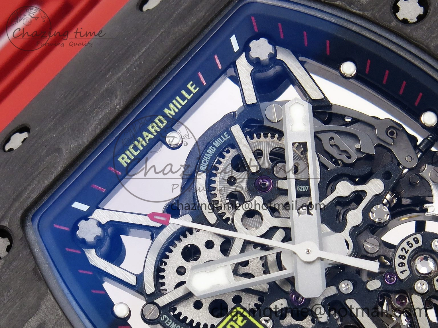 RM035-02 Real NTPT T+F 1:1 Best Edition Skeleton Dial on Red Rubber Strap