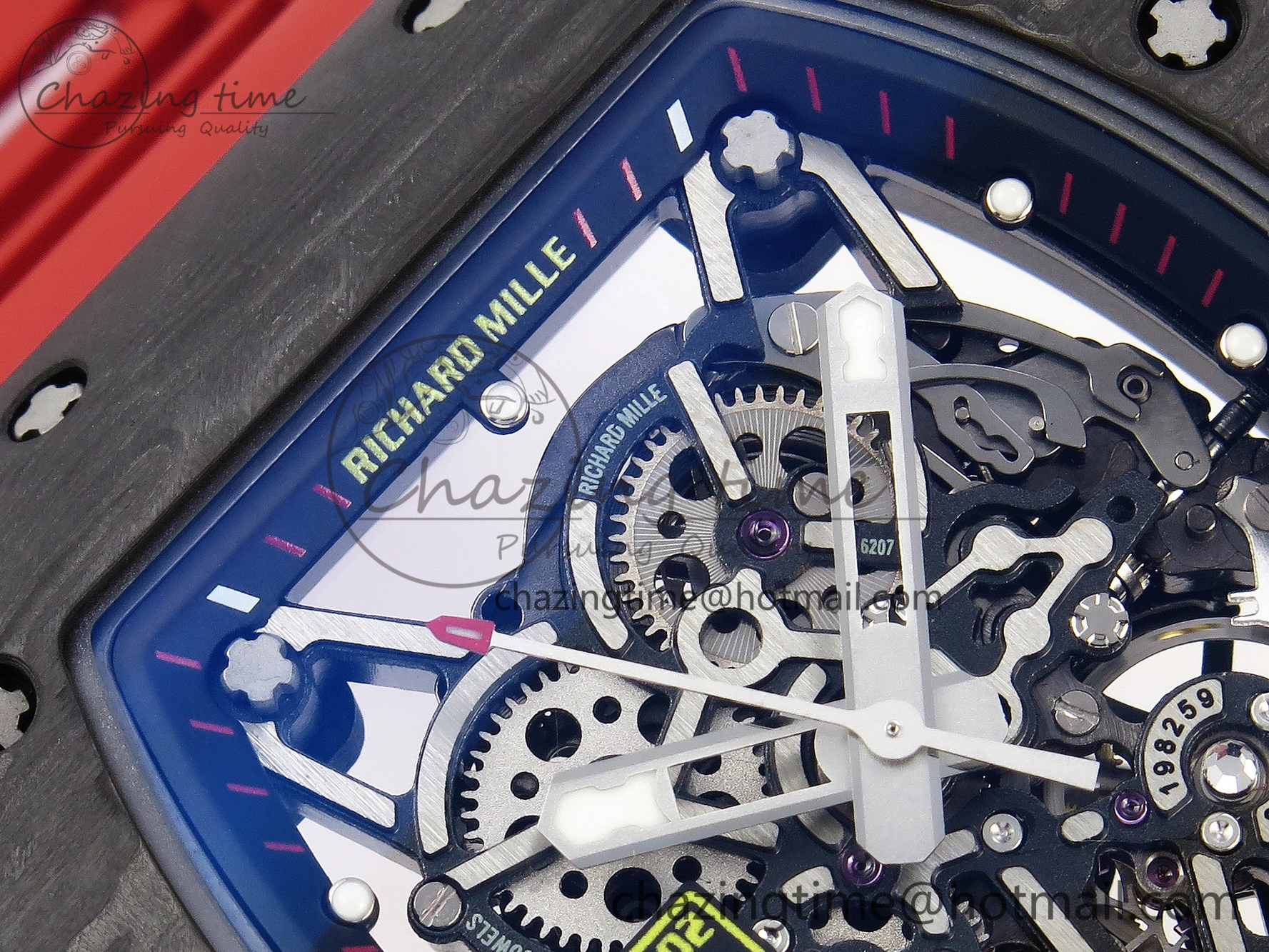 RM035-02 Real NTPT T+F 1:1 Best Edition Skeleton Dial on Red Rubber Strap