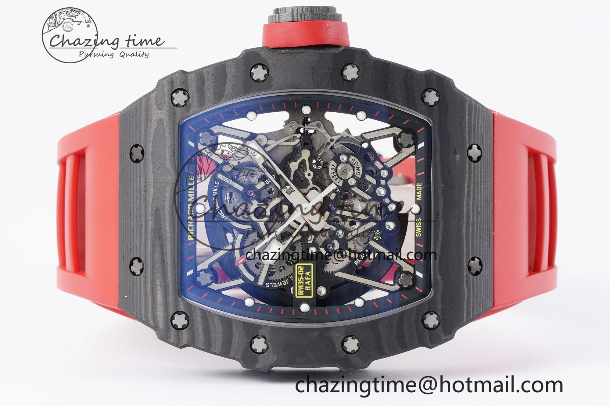 RM035-02 Real NTPT ZF 1:1 Best Edition Skeleton Dial on Red Rubber Strap NH05A V3+