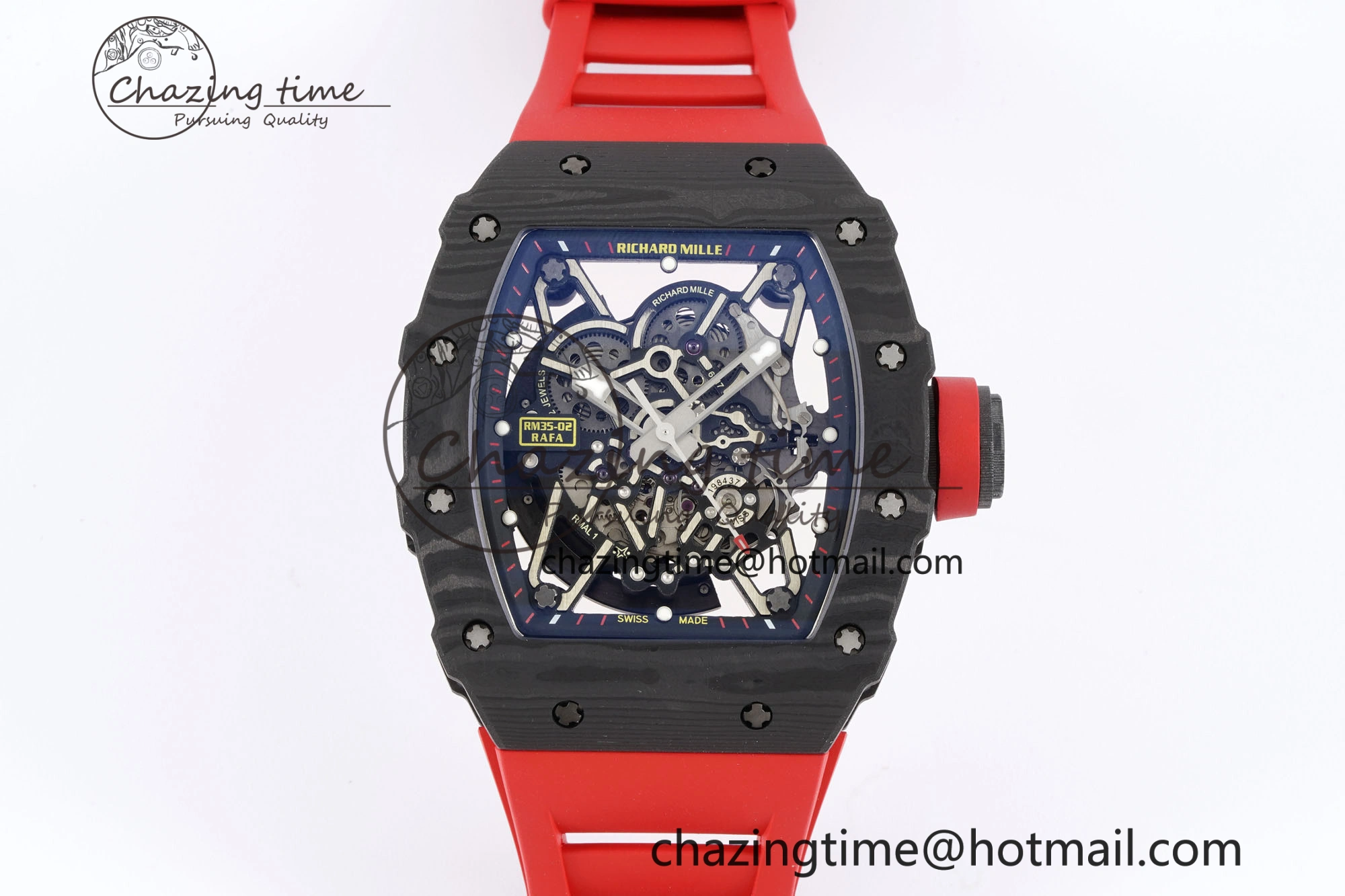RM035-02 Real NTPT ZF 1:1 Best Edition Skeleton Dial on Red Rubber Strap NH05A V3+