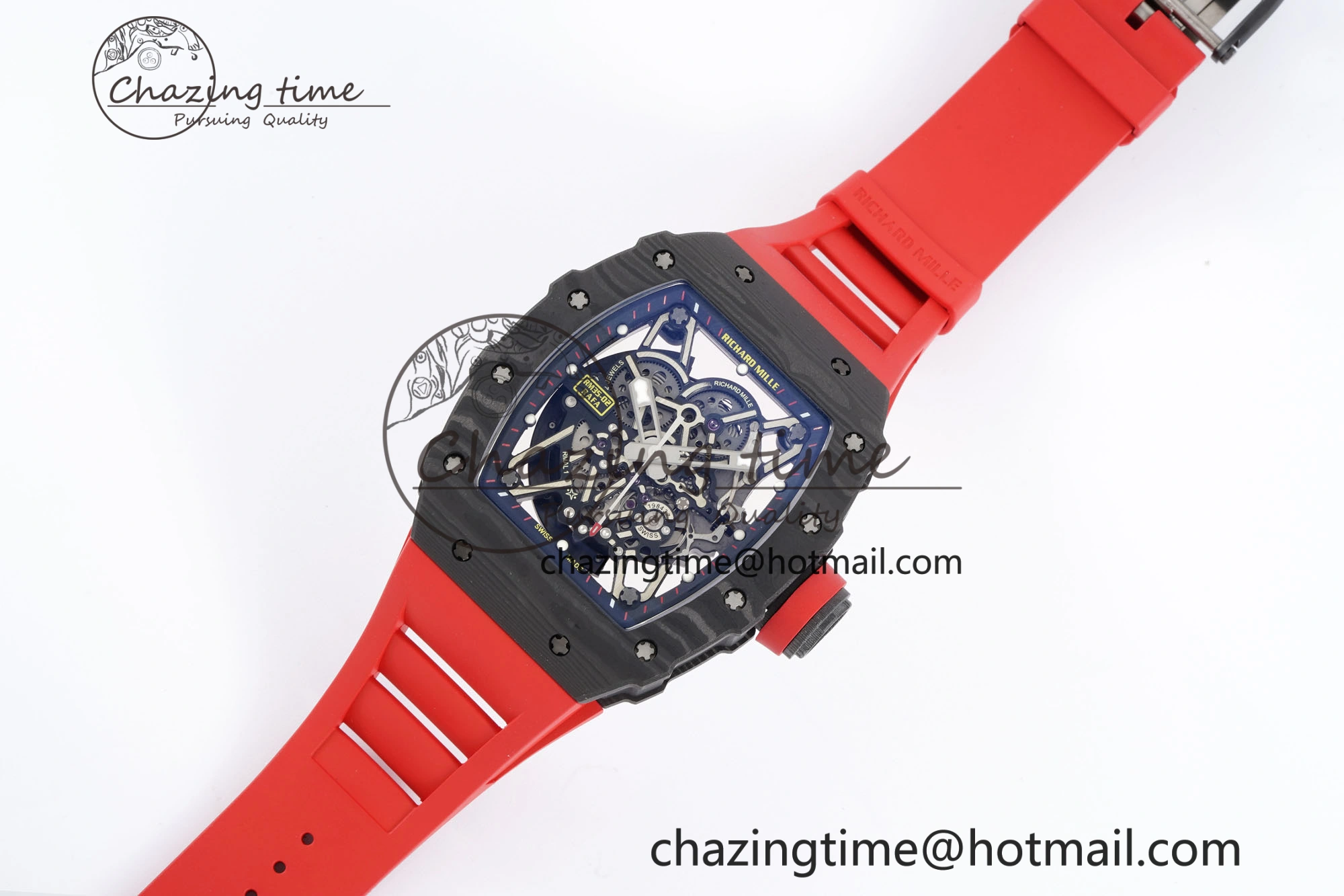 RM035-02 Real NTPT ZF 1:1 Best Edition Skeleton Dial on Red Rubber Strap NH05A V3+