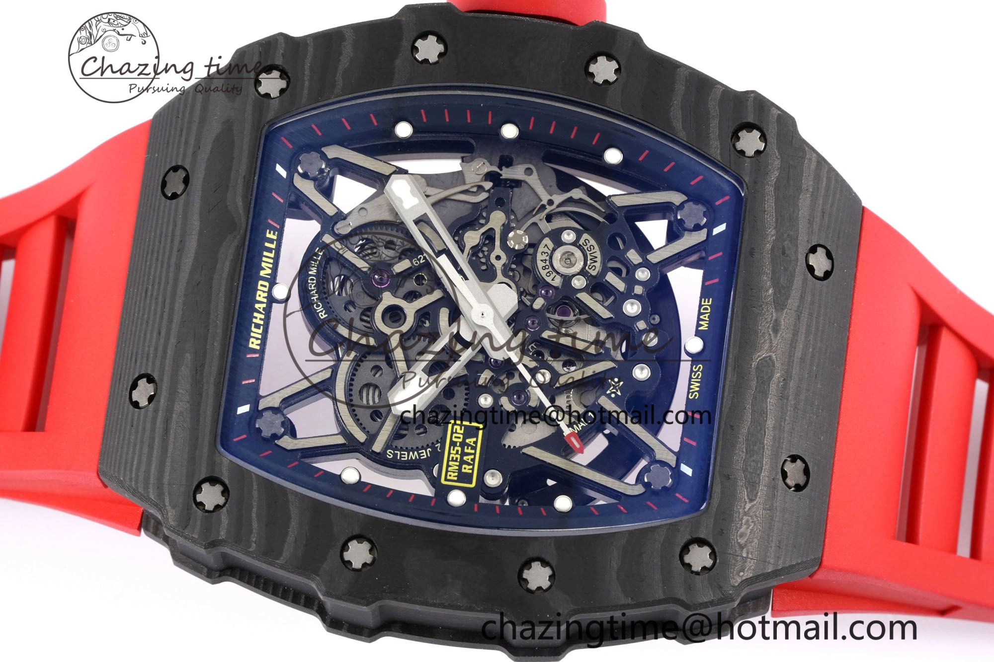 RM035-02 Real NTPT ZF 1:1 Best Edition Skeleton Dial on Red Rubber Strap NH05A V3+