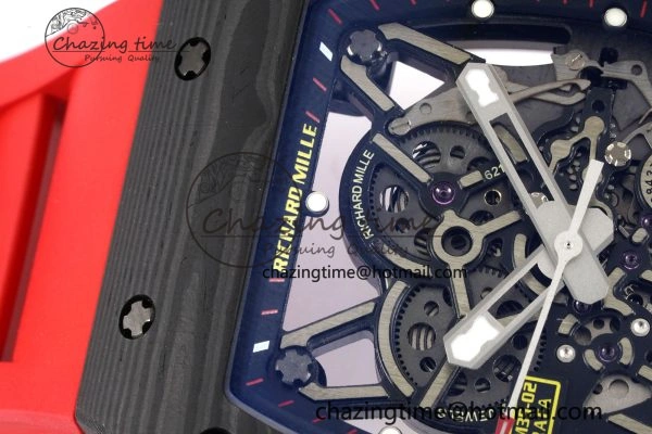 RM035-02 Real NTPT ZF 1:1 Best Edition Skeleton Dial on Red Rubber Strap NH05A V3+